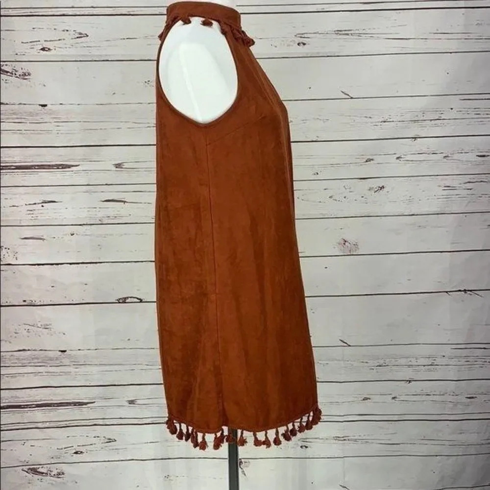 Entro Brown Suede Tassel Choker Collar Small Dress‎